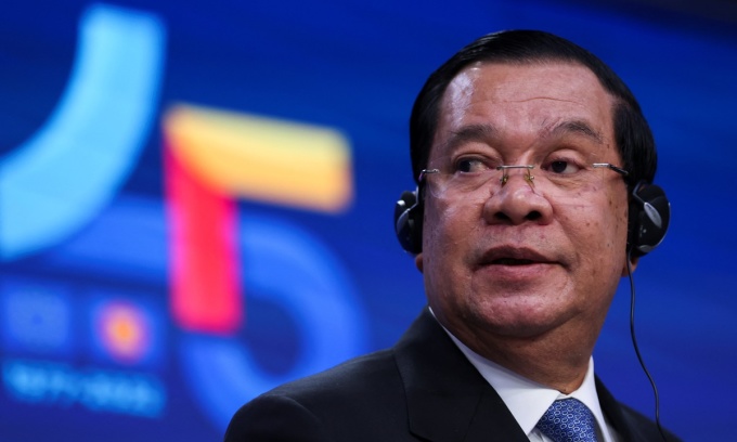 Cambodian Prime Minister Hun Sen speaks in Brussels, Belgium, in December 2022. Photo: Reuters