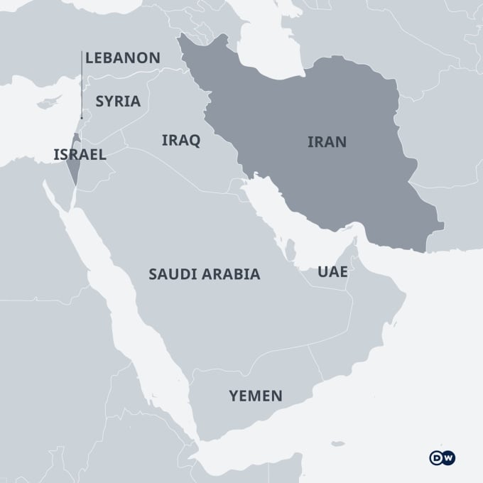 イスラエルと地域諸国の位置。グラフィック：DW
