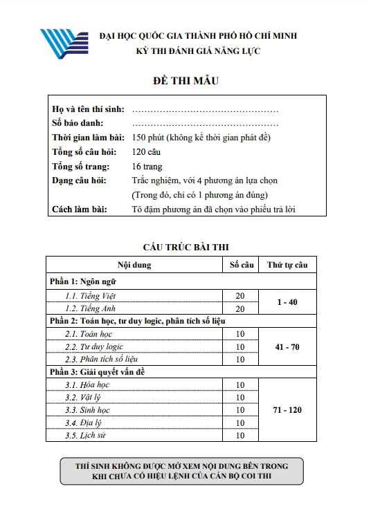 Đề minh họa kỳ thi đánh giá năng lực ĐH Quốc gia TP.HCM năm 2024- Ảnh 2.