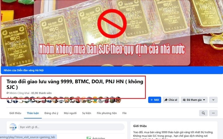 Hội nhóm trao đổi, mua bán vàng trên mạng xã hội thu hút hơn 86 nghìn người tham gia. (Ảnh chụp màn hình)