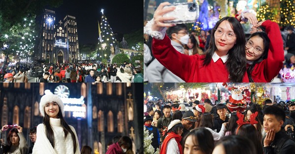 Hanoians jostle on Hang Ma Street and the Cathedral to celebrate Christmas early