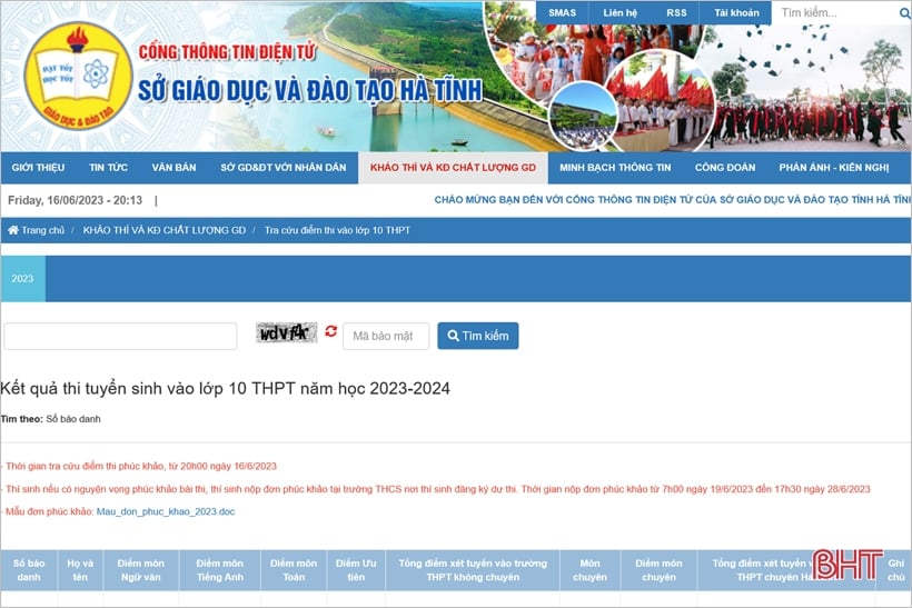 Ha Tinh announces 10th grade entrance exam scores for the 2023-2024 school year