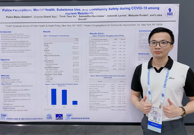 Anh Thịnh báo cáo tại hội thảo y tế công cộng ở Mỹ năm 2022. Ảnh: Nhân vật cung cấp