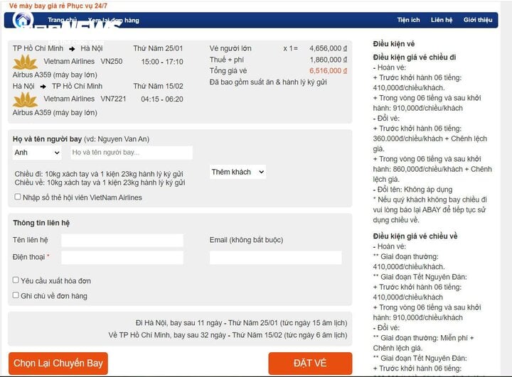 Los precios de los billetes de avión en la mañana del 14 de enero disminuyeron casi un millón de VND en comparación con el final de diciembre de 2023.