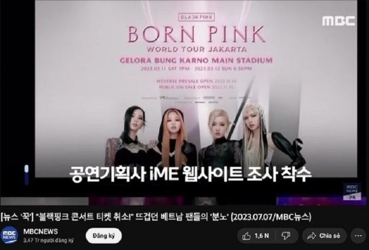 MBC News đưa tin website công ty tổ chức show BlackPink tại Hà Nội có hình ảnh đường lưỡi bò.