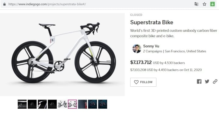 Superstrata bike project on crowdfunding site Indiegogo. (Screenshot)