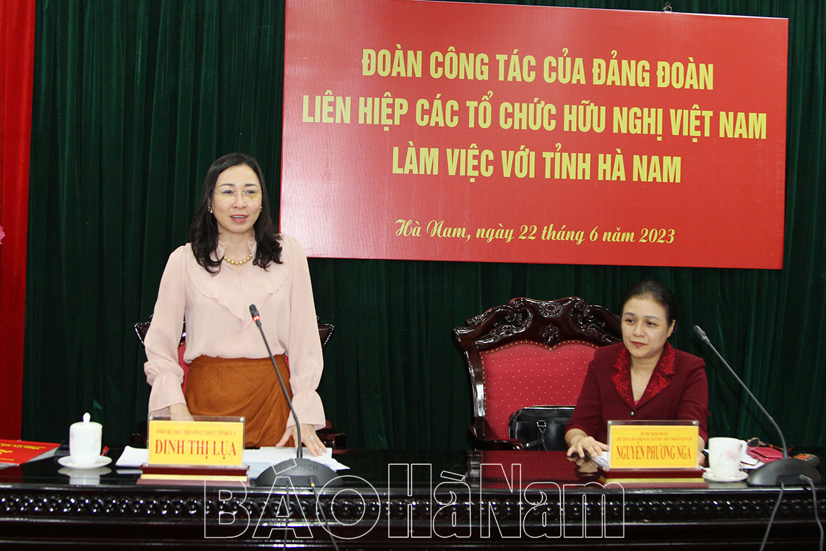 The Party Delegation of the Vietnam Union of Friendship Organizations works with the Standing Committee of the Provincial Party Committee on people-to-people diplomacy.