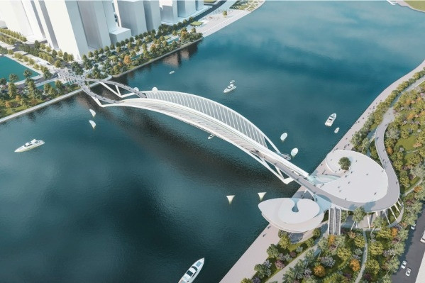 Projet approuvé d'un pont piétonnier traversant la rivière Saigon en forme de cocotier d'eau