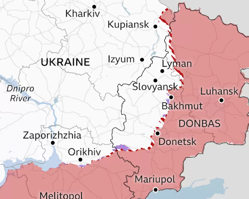 Location of Kupiansk and Orikhiv. Graphics: BBC