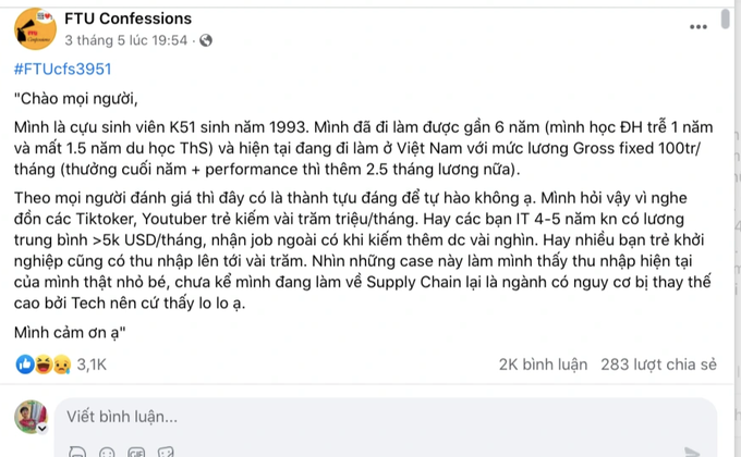 Lương tháng 100 triệu đồng, nhân sự trẻ gây sốc khi than thật nhỏ bé - 1