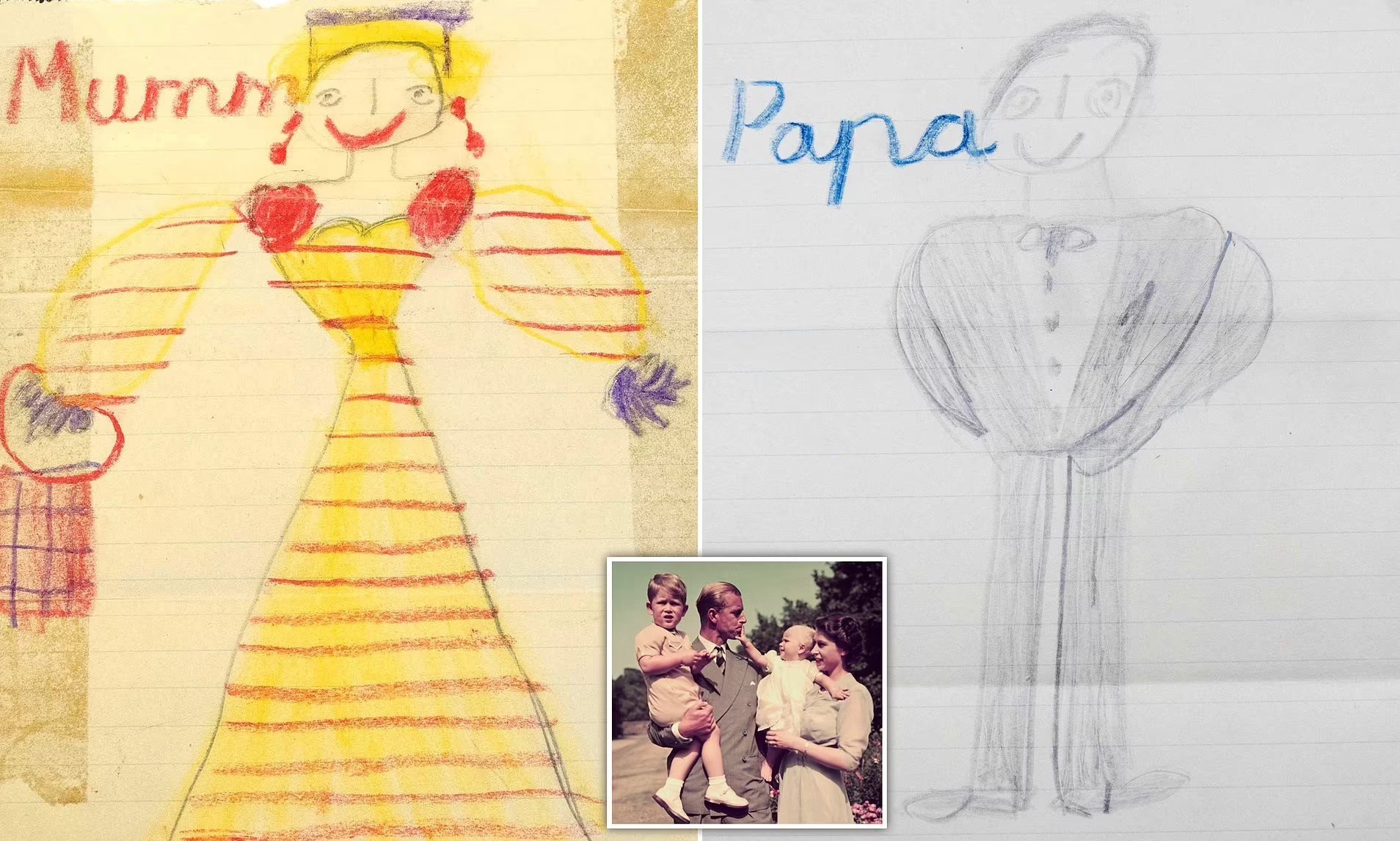 La pintura representa a los padres del rey Carlos cuando tenían entre 5 y 6 años, con una imagen adicional de la reina Isabel y su esposo con sus hijos. Foto: Dailymail