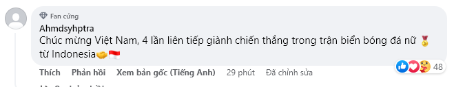 동남아시아 팬들, 베트남 여자팀의 기적에 감탄하며 모자 벗다