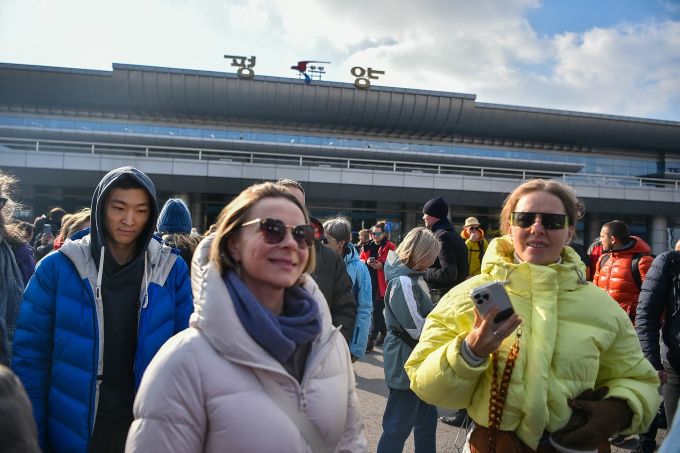 Russian tourists upon arrival in Pyongyang. Photo: AFP