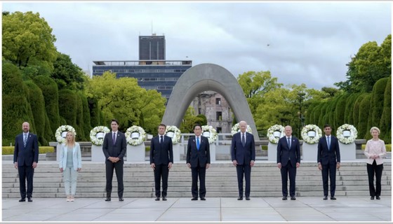 G7 leaders visit the Hiroshima Peace Memorial Museum. Photo: NIKKEI ASIA