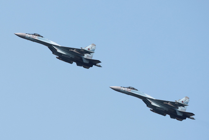 Russischer Su-35-Kampfjet beim Aviadarts-Wettbewerb in Russland, 27. August 2021. Foto: Reuters