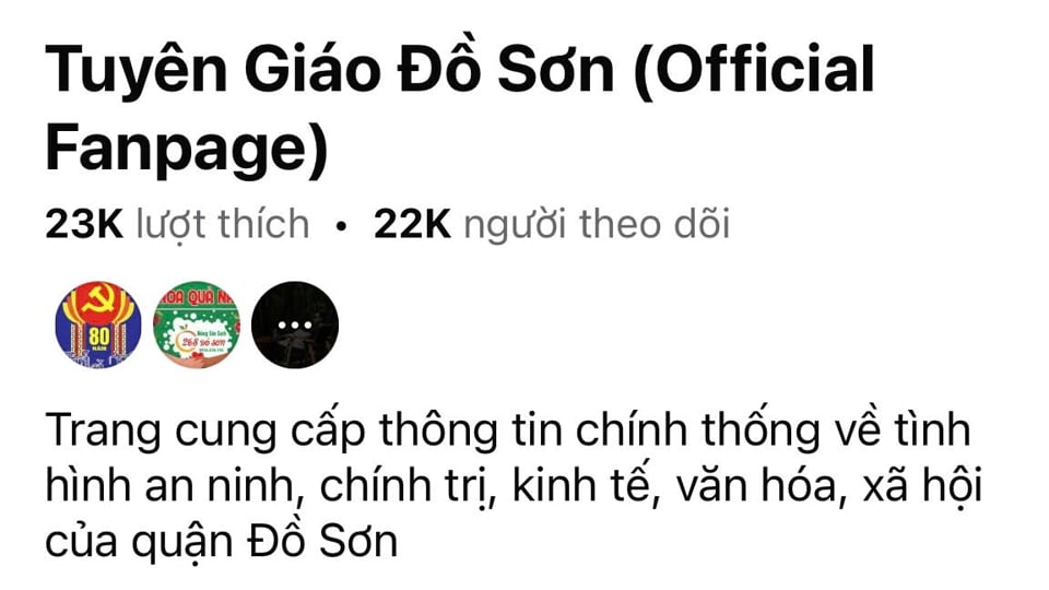 Giao diện chính thức trang Fanpage "Tuyên giáo Đồ Sơn" tại đường link: https://www.facebook.com/tuyengiaodoson