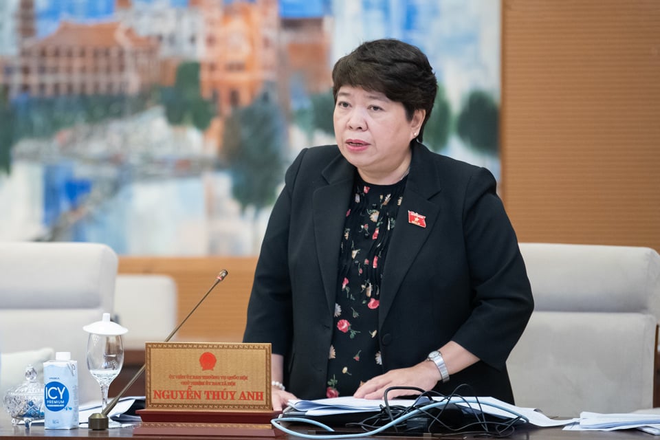 Chairwoman of the Social Affairs Committee Nguyen Thuy Anh presents the report. Photo: Quochoi.vn