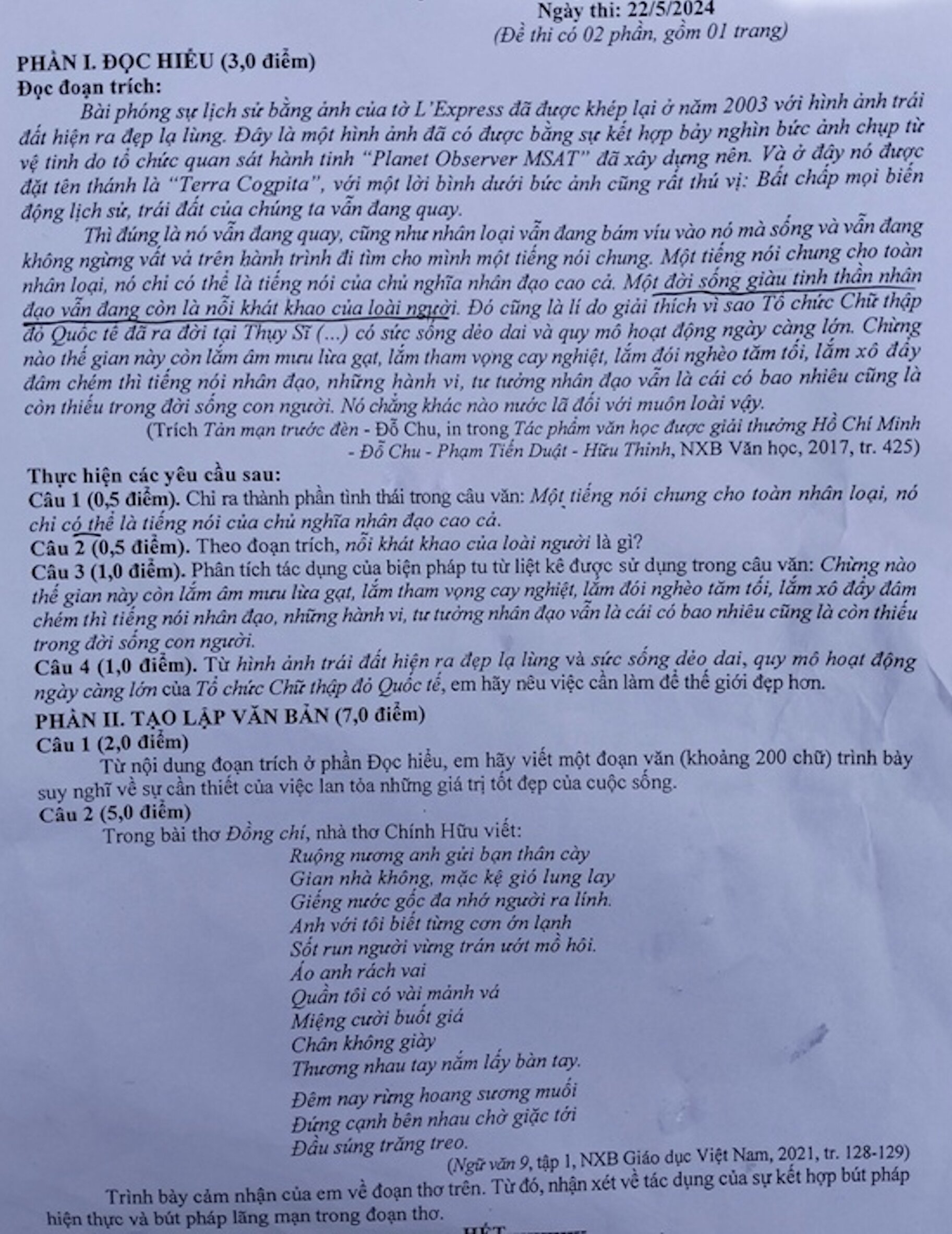 Literaturprüfung für die Aufnahmeprüfung der 10. Klasse an der Lam Son High School for the Gifted – Thanh Hoa (Foto: Thanh Hoa Newspaper)