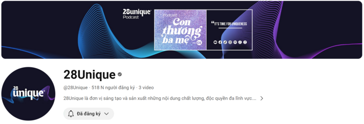 Kênh Youtube 28Unique có 518.000 người đăng ký chỉ sau 2 tuần.