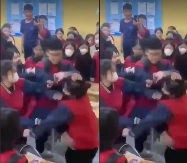 Students of Ta Thanh Oai Secondary School (Hanoi) fight (Image cut from video)