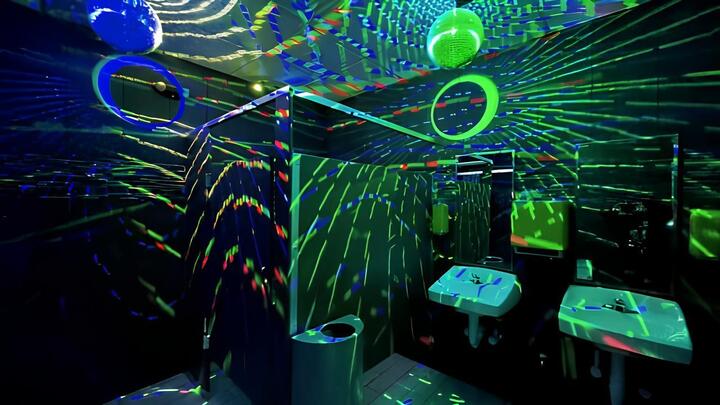 The restroom at the HOP Shops convenience store in Florence, Kentucky, impresses with its disco style. (Photo: Cintas)