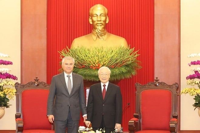 General Secretary welcomes Chairman of the Russian State Duma to visit Vietnam