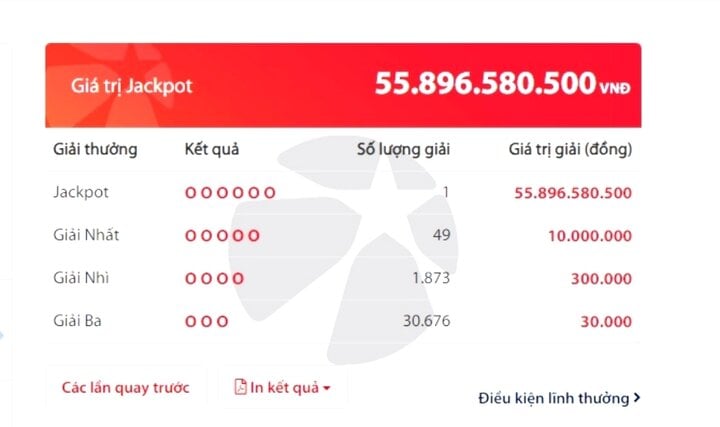 Vietlott xác nhận có một tấm vé trúng Jackpot gần 56 tỷ đồng. (Ảnh: Đ.V)