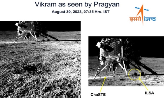 Vikram station in this image taken by robot Pragyan. Photo: ISRO