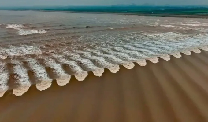 魚の鱗ほどの波が銭塘江の岸に打ち寄せる。写真：BNN