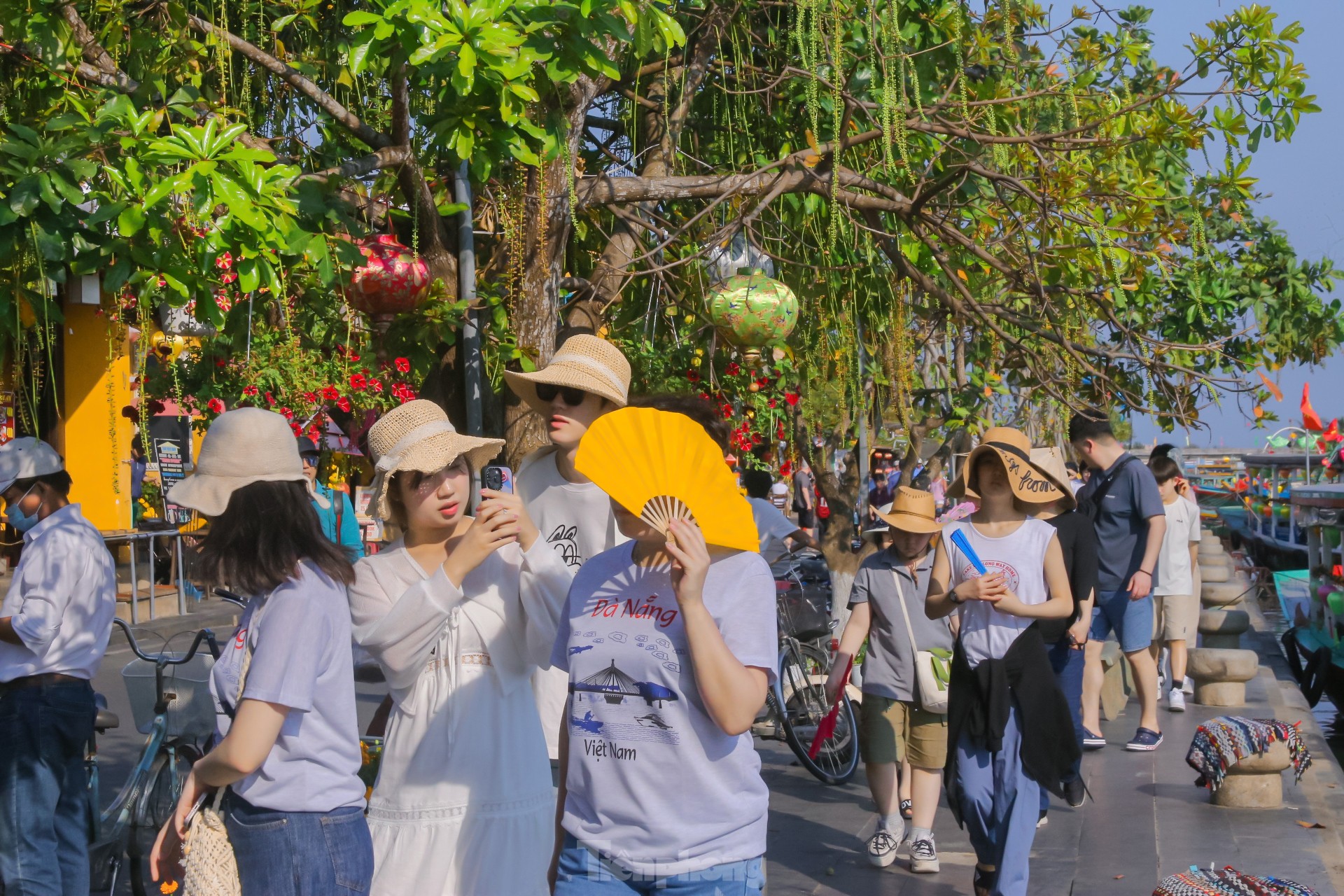 ฝูงชนเบียดเสียดกันในเมืองโบราณฮอยอันในช่วงฤดูใบไม้ผลิ ภาพถ่ายท่องเที่ยว 2