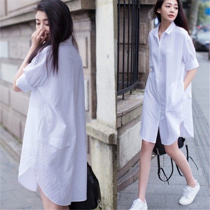 Shirt dress suitable for office ladies.