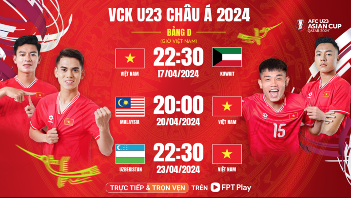 Lịch thi đấu U23 Việt Nam tại VCK U23 Châu Á 2024.