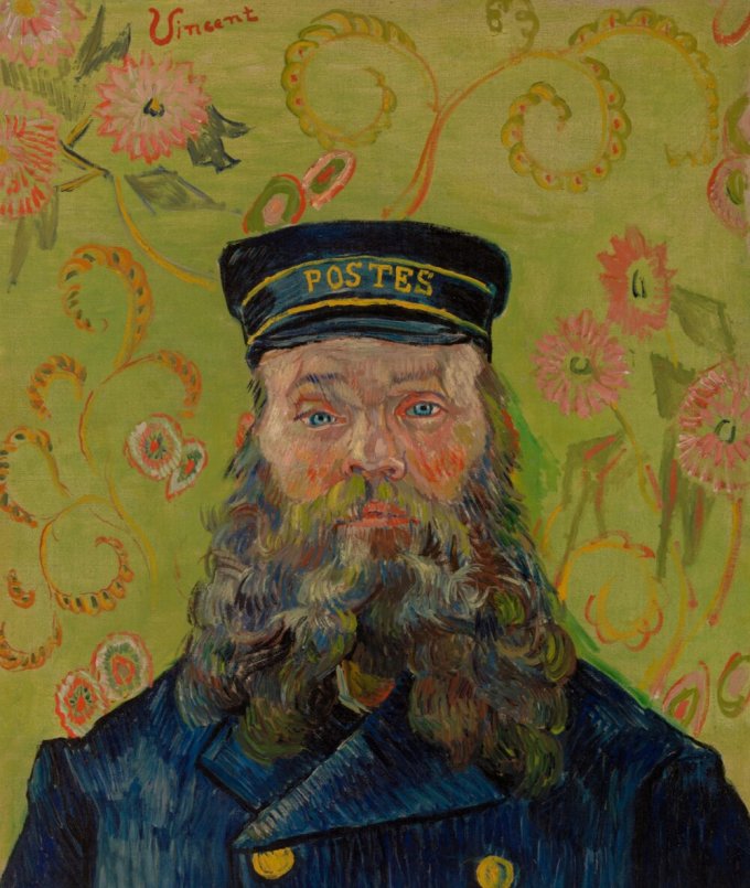 Van Gogh vẽ chân dung Joseph Roulin trong bức The Postman vào năm 1889, dựa trên ký ức về người đưa thư sau khi gia đình Roulin rời Arles đến thị trấn gần đó. Ảnh: RX/Museum