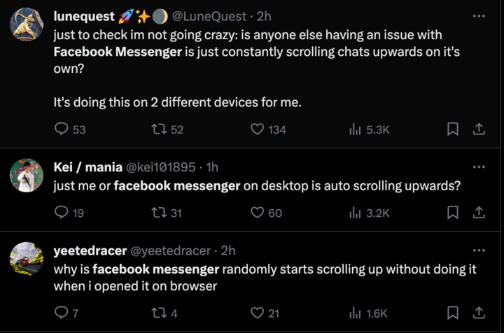 ソーシャル ネットワーク X (旧 Twitter) のユーザーは、Messenger メッセージング アプリケーションの古いメッセージが自動的に取り戻される問題について共有しました。 （写真：X）