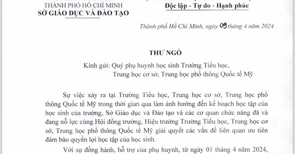 Le directeur du département de l'éducation et de la formation de Ho Chi Minh-Ville a envoyé une lettre ouverte aux parents de l'école internationale AISVN