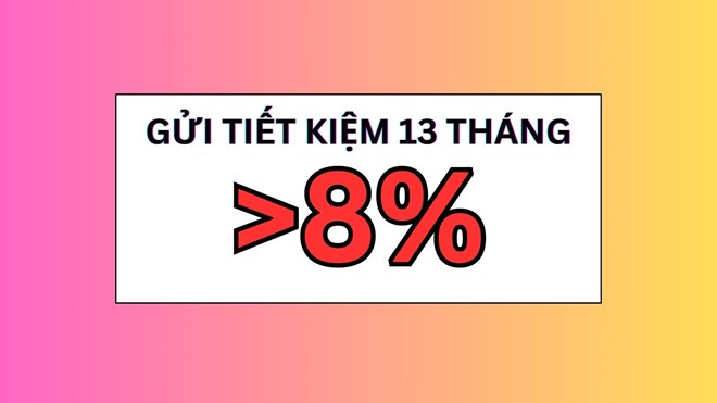 A bank appears with an interest rate of 8% for 13-month savings.