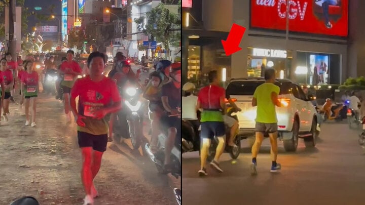 Bild eines Sportlers, der mit Fahrzeugen auf der Straße läuft.