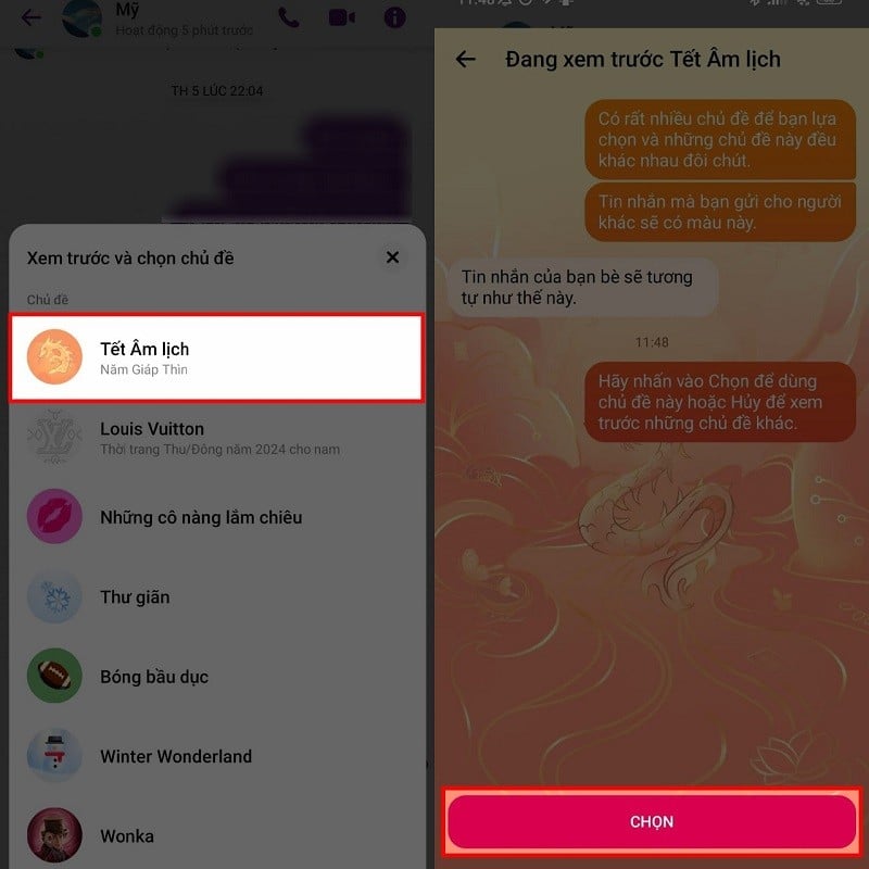 Cách đổi chủ đề Tết 2024 trên Messenger với hình ảnh con rồng siêu đẹp