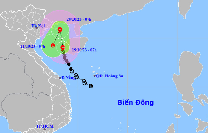 Forecast of the path and affected area of ​​storm Sanba at 7am on October 19. Photo: NCHMF