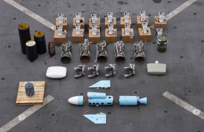 The US military released images of Iranian-made missile components intercepted en route to Yemen, but did not disclose the time. Photo: USCENTCOM