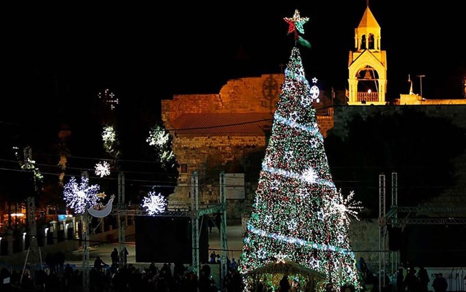 Weihnachten mit Weihnachtsbaum und Lichtern in Bethlehem vor Jahren. Foto: Telegraph