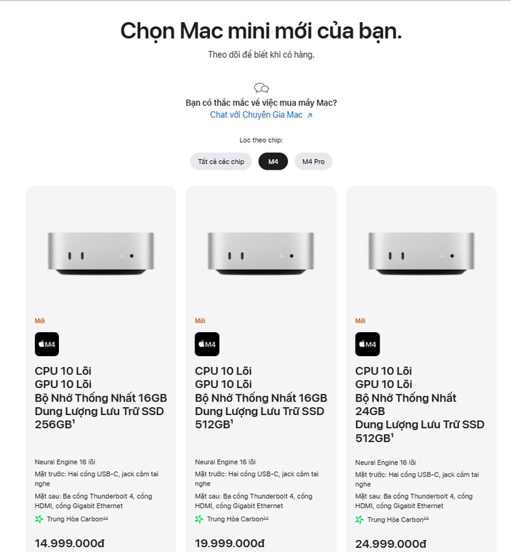 The announced price of Macmini this year is considered more and more accessible, with powerful equipment. (Screenshot)