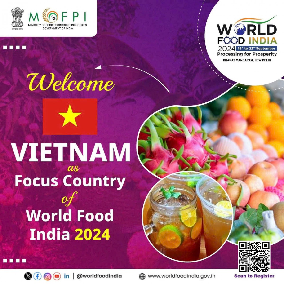 เวียดนามส่งเสริมผลิตภัณฑ์ทางการเกษตรและอาหารแปรรูปในงาน World Food India 2024