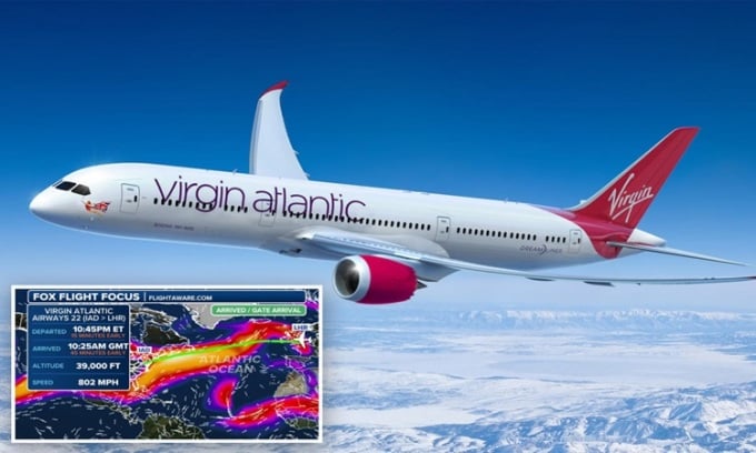 Máy bay của Virgin Atlantic đến đích sớm nhờ gió mạnh. Ảnh: AOL