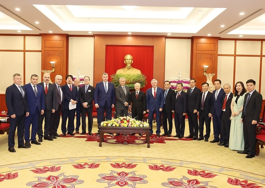 General Secretary Nguyen Phu Trong receives Chairman of the State Duma of the Russian Federation Vyacheslav Viktorovich Volodin. Photo: VNA