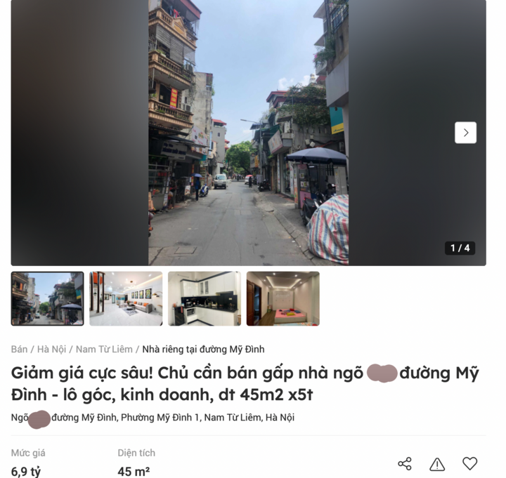 Nhiều căn nhà trong ngõ được chào bán giảm giá sâu. (Ảnh chụp màn hình).