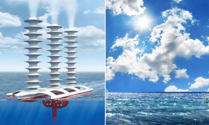 Simulation using unmanned ships to perform ocean cloud enhancement techniques. Photo: Interesting Engineering