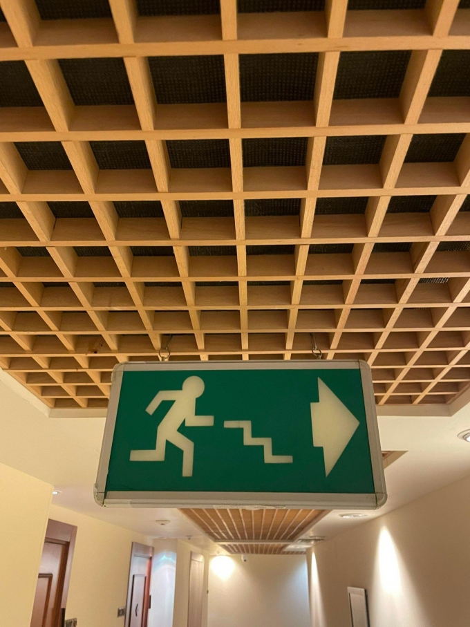 Signs to the emergency exits that also serve as rocket shelters at hotels during sirens in Israel. Photo: Ngoc Huy