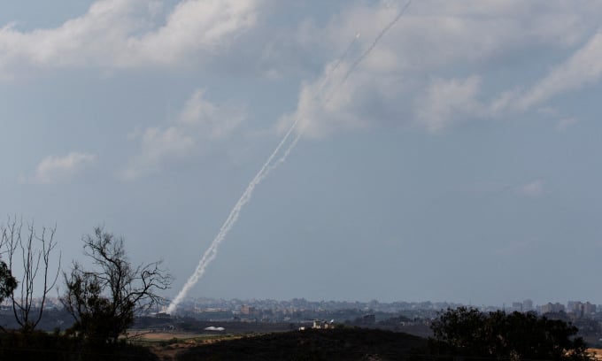 Rockets launched from the Gaza Strip towards Israel on October 15. Photo: Reuters