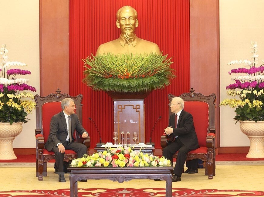 General Secretary Nguyen Phu Trong receives Chairman of the State Duma of the Russian Federation Vyacheslav Viktorovich Volodin. Photo: VNA